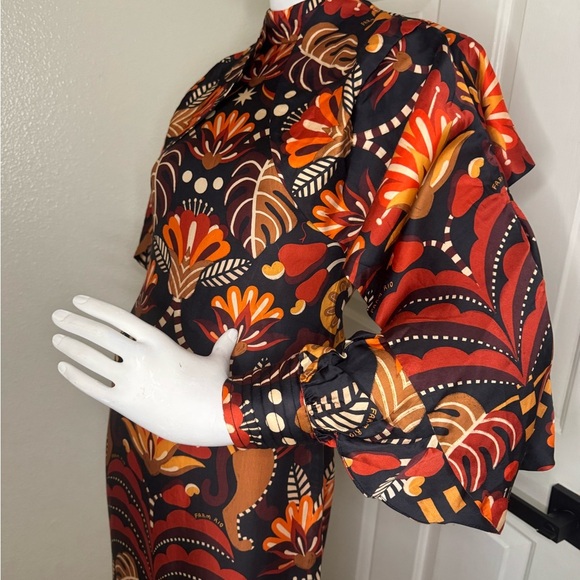 FARM Rio  RED NATURE BEAUTY SCARF BACKLESS MIDI DRESS Size XXS. - Picture 9 of 15